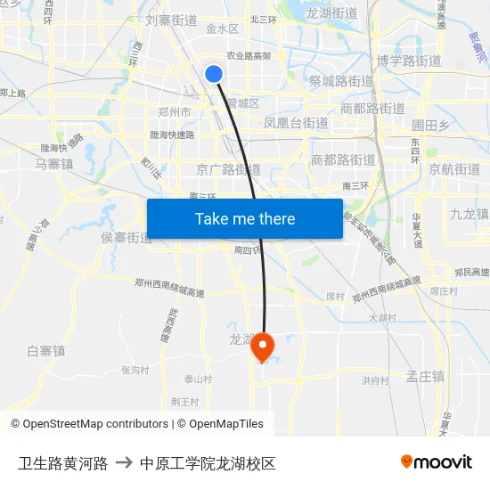 卫生路黄河路 to 中原工学院龙湖校区 map