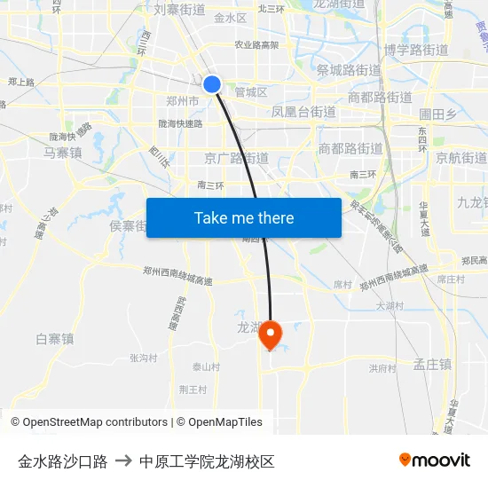 金水路沙口路 to 中原工学院龙湖校区 map