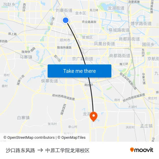 沙口路东风路 to 中原工学院龙湖校区 map