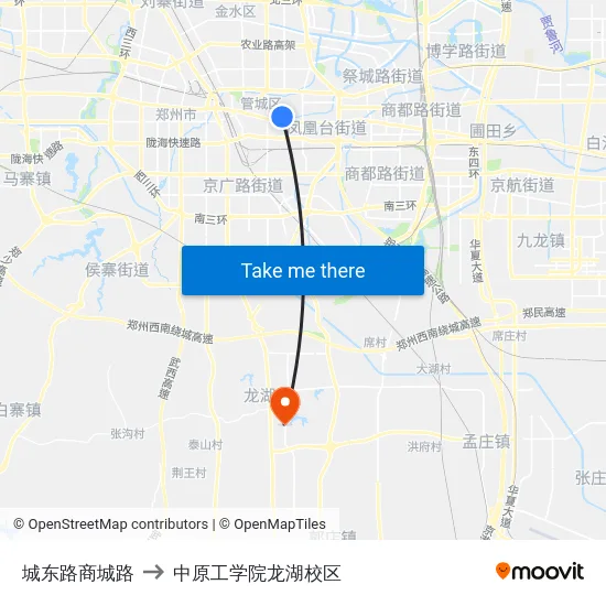 城东路商城路 to 中原工学院龙湖校区 map