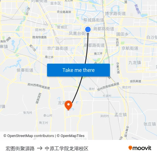 宏图街聚源路 to 中原工学院龙湖校区 map