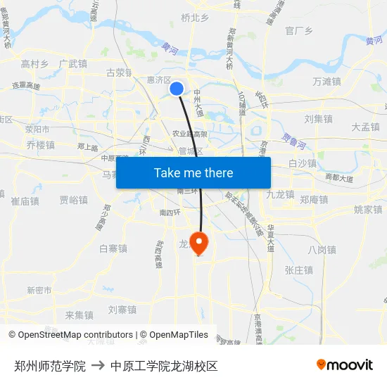 郑州师范学院 to 中原工学院龙湖校区 map