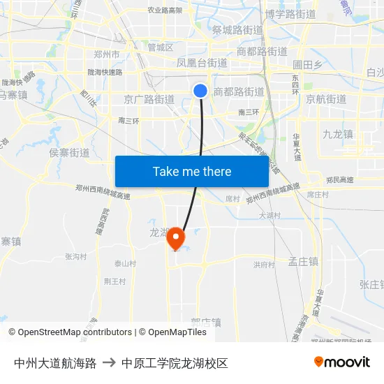 中州大道航海路 to 中原工学院龙湖校区 map