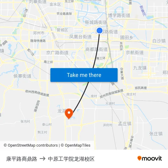 康平路商鼎路 to 中原工学院龙湖校区 map
