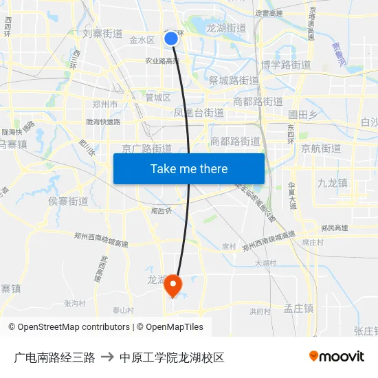 广电南路经三路 to 中原工学院龙湖校区 map