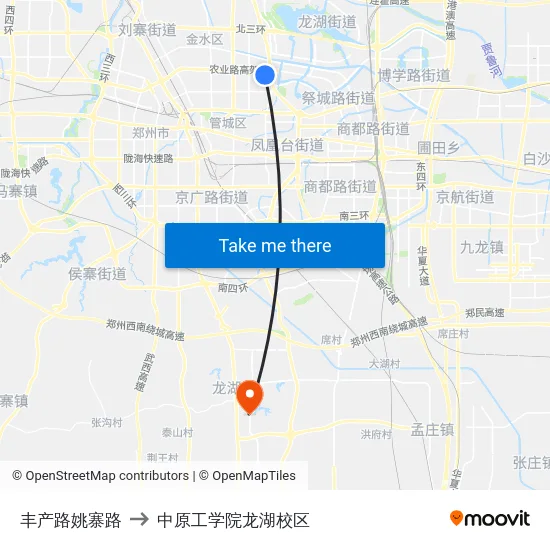 丰产路姚寨路 to 中原工学院龙湖校区 map