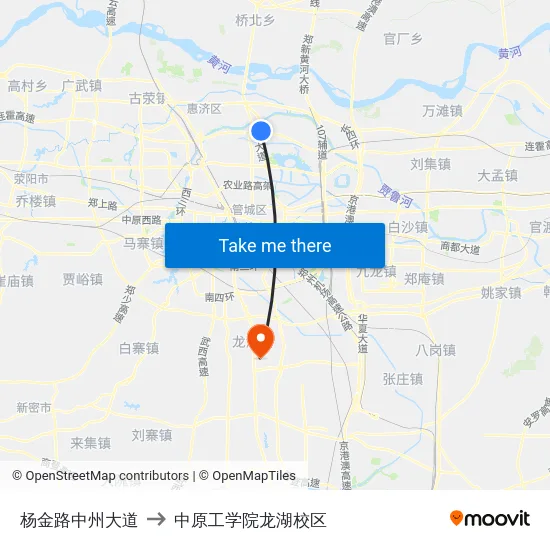 杨金路中州大道 to 中原工学院龙湖校区 map