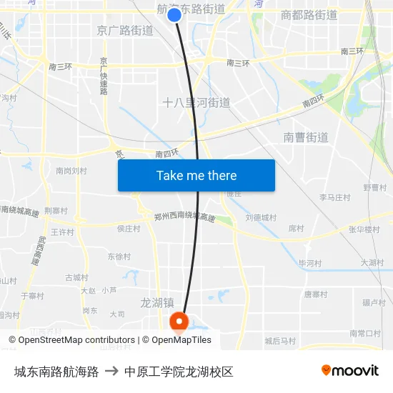 城东南路航海路 to 中原工学院龙湖校区 map