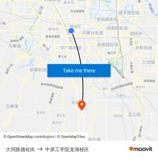 大同路德化街 to 中原工学院龙湖校区 map