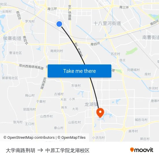 大学南路荆胡 to 中原工学院龙湖校区 map