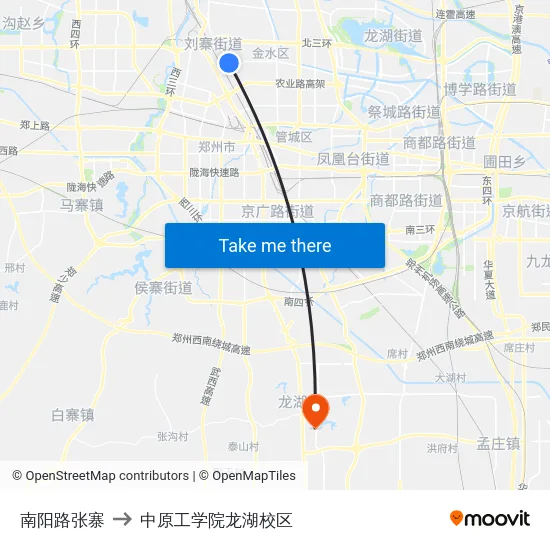 南阳路张寨 to 中原工学院龙湖校区 map