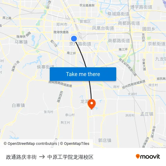 政通路庆丰街 to 中原工学院龙湖校区 map