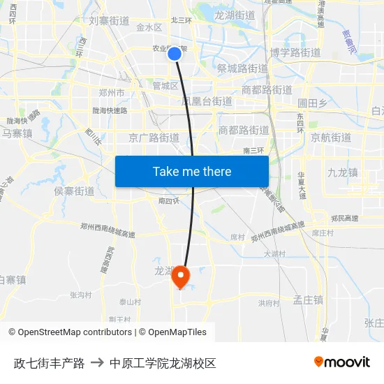 政七街丰产路 to 中原工学院龙湖校区 map