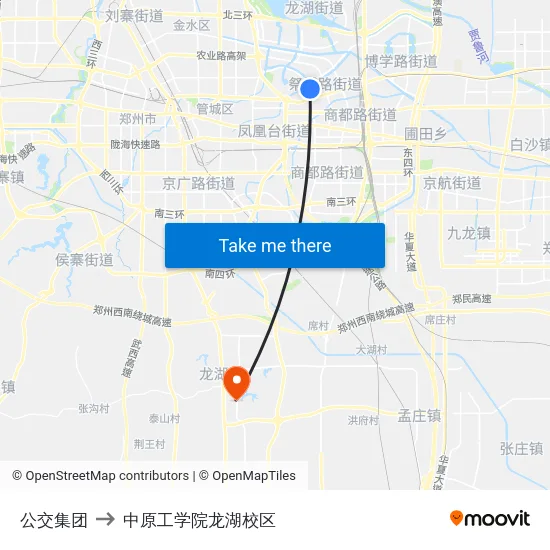 公交集团 to 中原工学院龙湖校区 map