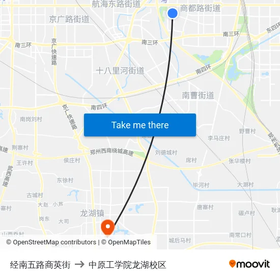 经南五路商英街 to 中原工学院龙湖校区 map
