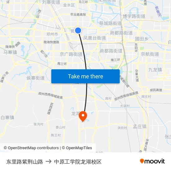 东里路紫荆山路 to 中原工学院龙湖校区 map