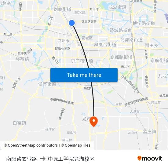 南阳路农业路 to 中原工学院龙湖校区 map