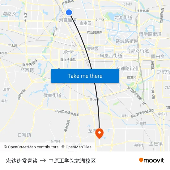 宏达街常青路 to 中原工学院龙湖校区 map