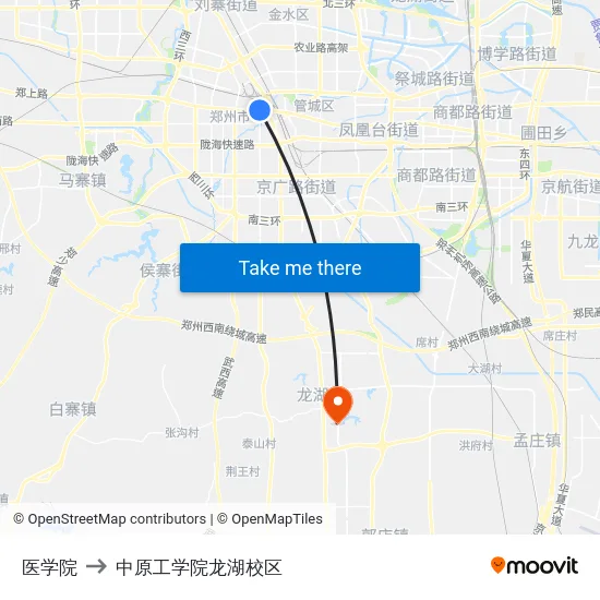 医学院 to 中原工学院龙湖校区 map
