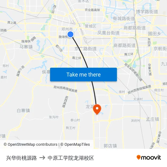 兴华街桃源路 to 中原工学院龙湖校区 map