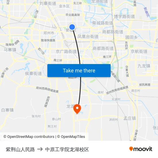 紫荆山人民路 to 中原工学院龙湖校区 map