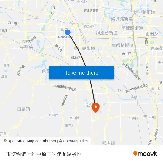 市博物馆 to 中原工学院龙湖校区 map