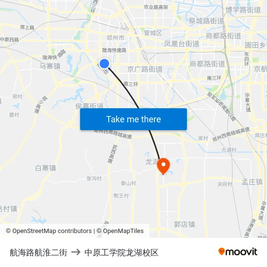 航海路航淮二街 to 中原工学院龙湖校区 map