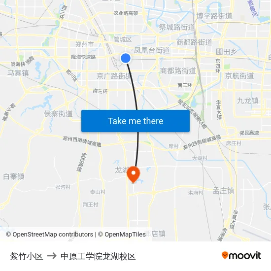 紫竹小区 to 中原工学院龙湖校区 map