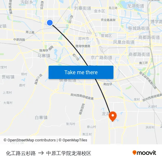 化工路云杉路 to 中原工学院龙湖校区 map
