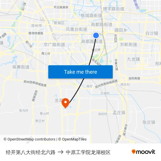 经开第八大街经北六路 to 中原工学院龙湖校区 map