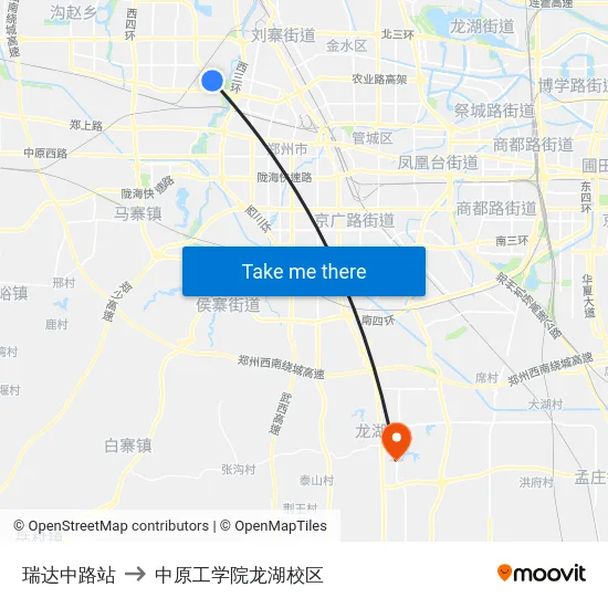 瑞达中路站 to 中原工学院龙湖校区 map