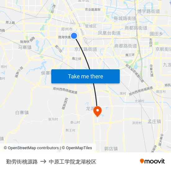 勤劳街桃源路 to 中原工学院龙湖校区 map