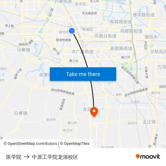 医学院 to 中原工学院龙湖校区 map