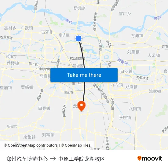 郑州汽车博览中心 to 中原工学院龙湖校区 map