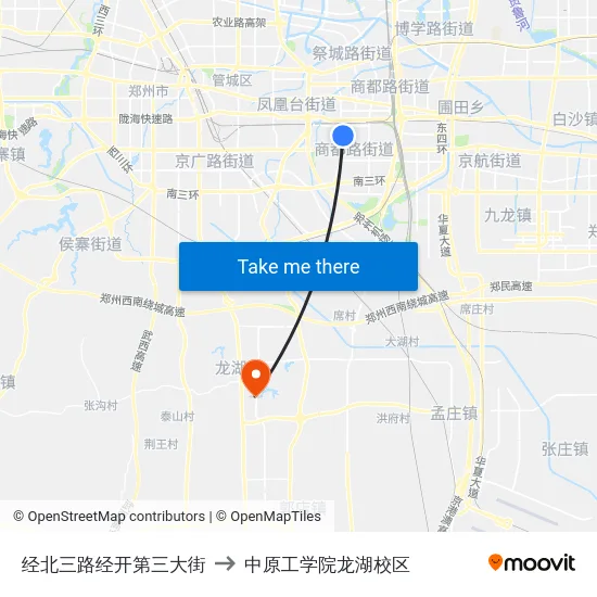 经北三路经开第三大街 to 中原工学院龙湖校区 map