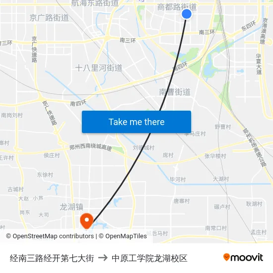 经南三路经开第七大街 to 中原工学院龙湖校区 map