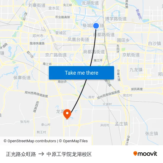 正光路众旺路 to 中原工学院龙湖校区 map
