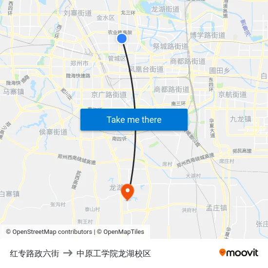 红专路政六街 to 中原工学院龙湖校区 map