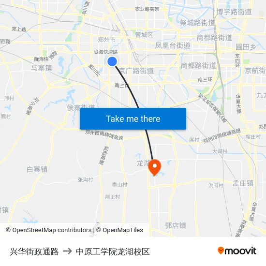 兴华街政通路 to 中原工学院龙湖校区 map