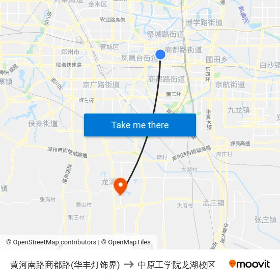 黄河南路商都路(华丰灯饰界) to 中原工学院龙湖校区 map