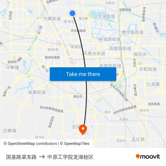 国基路渠东路 to 中原工学院龙湖校区 map