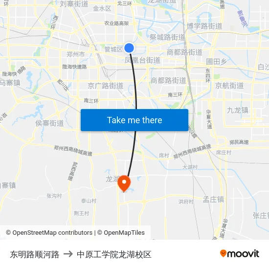 东明路顺河路 to 中原工学院龙湖校区 map