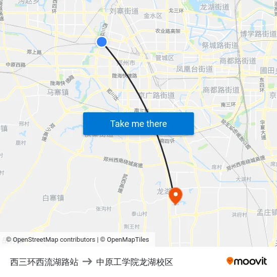 西三环西流湖路站 to 中原工学院龙湖校区 map