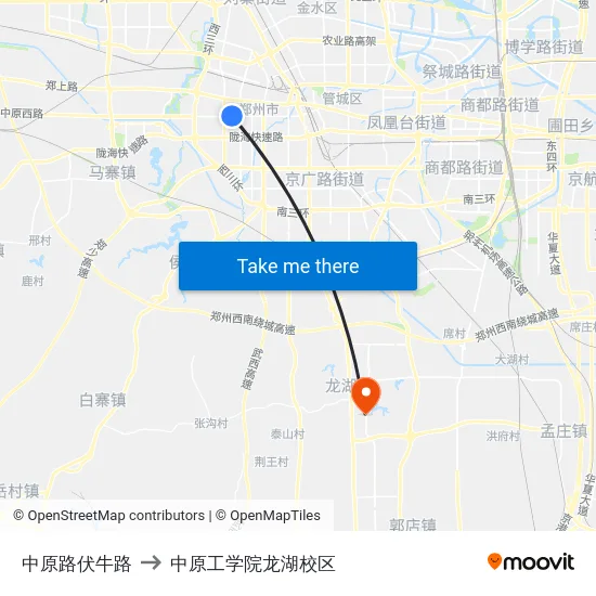 中原路伏牛路 to 中原工学院龙湖校区 map