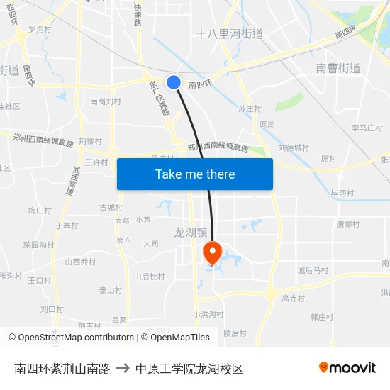 南四环紫荆山南路 to 中原工学院龙湖校区 map