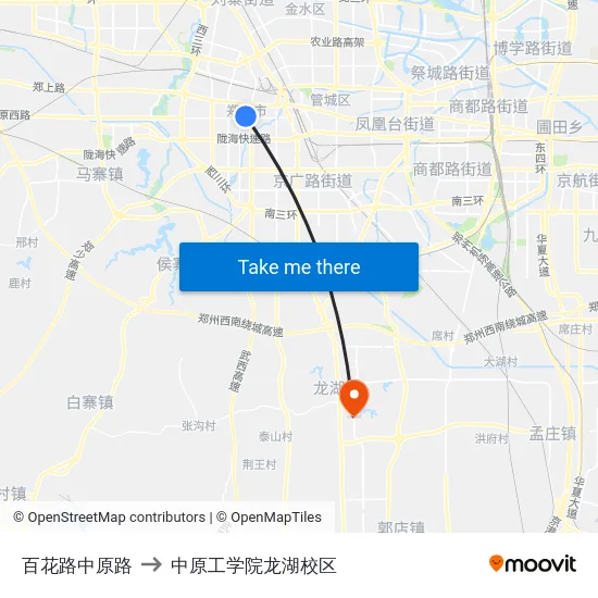 百花路中原路 to 中原工学院龙湖校区 map
