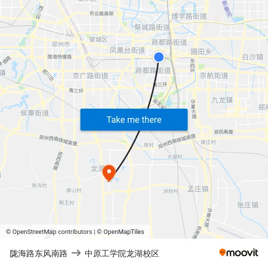 陇海路东风南路 to 中原工学院龙湖校区 map