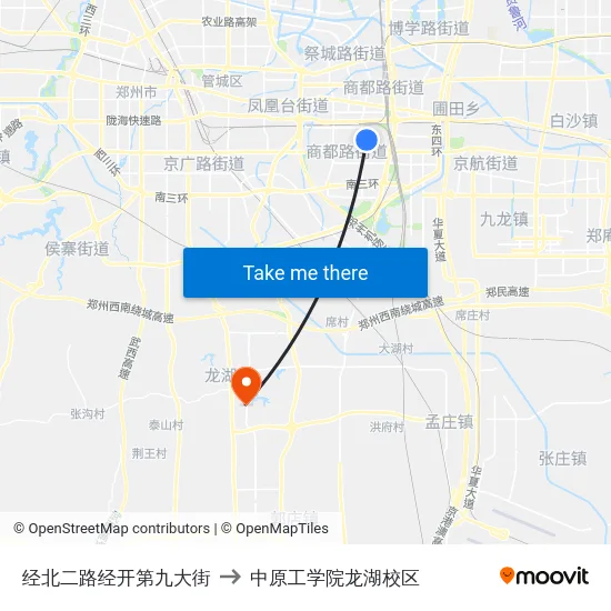 经北二路经开第九大街 to 中原工学院龙湖校区 map