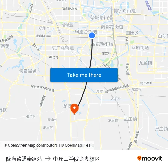 陇海路通泰路站 to 中原工学院龙湖校区 map