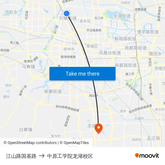 江山路国基路 to 中原工学院龙湖校区 map